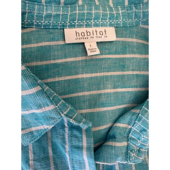 Habitat Clothes to Live in Linen Aqua Striped Oversized Lagenlook Shirt, Large - Picture 6 of 8
